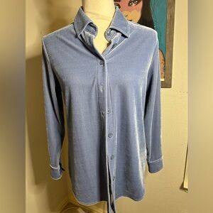 Soft Surroundings Women Velour Button Up Shirt Size PXS BLUE Casual Stretch Top